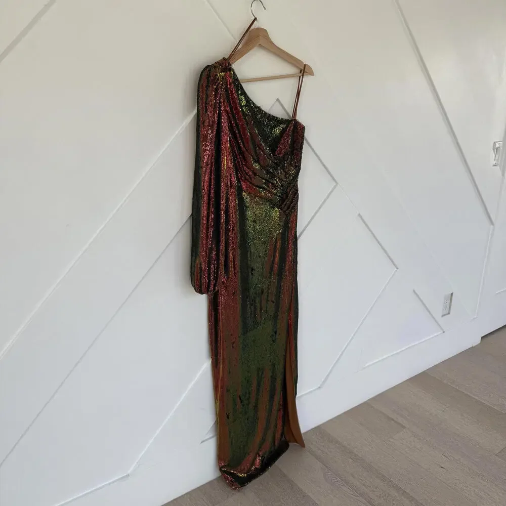 Theia One-Shoulder Sequin Evening Gown Mermaid Dress Size 6